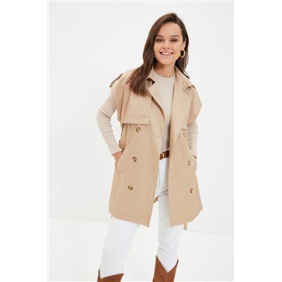 TRENDYOL MODEST Camel Beli Kuşaklı Çift Cepli Trençkot TCTAW22YL0003