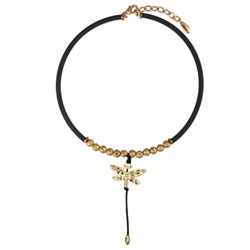 Колье Стрекоза (каучук черный, лава бронзовая; покрытие золото 40-45см), Есть комплект