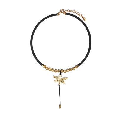 Колье Стрекоза (каучук черный, лава бронзовая; покрытие золото 40-45см), Есть комплект