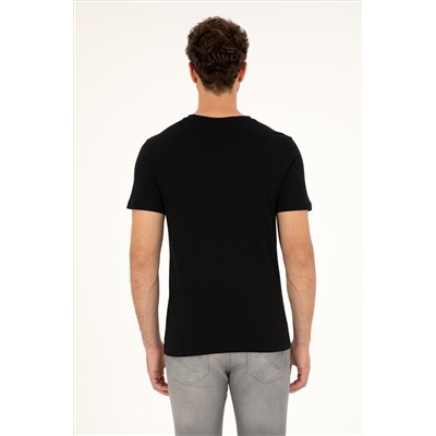 Erkek Slim Fit V Yaka Siyah Basic Tişört