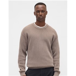 Oversized Fisherman-Stitch Crewneck Sweater