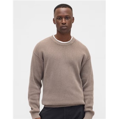 Oversized Fisherman-Stitch Crewneck Sweater