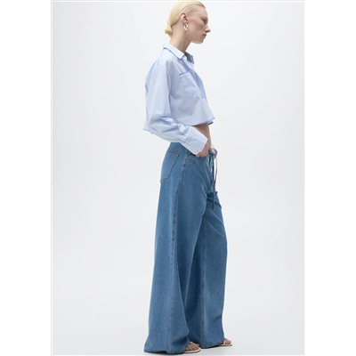 Pantalón denim wide leg cinturón