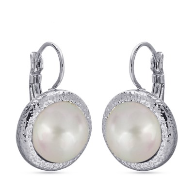 Серьги (Майорка 12мм белая; покрытие родий), Есть комплект