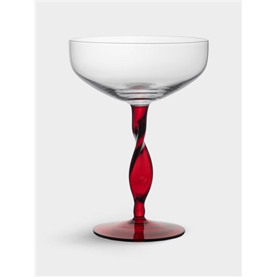 Бокал-креманка для шампанского, 370 мл, 2 шт, стекло, красная ножка, Villalago