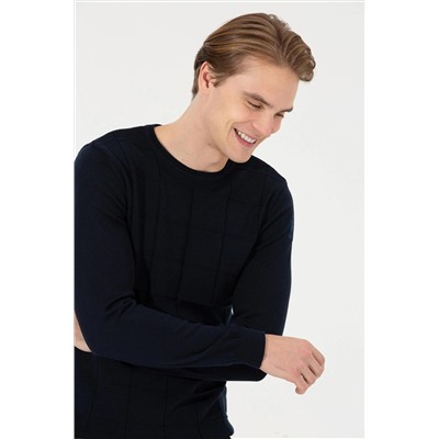 Erkek Lacivert Bisiklet Yaka Triko Kazak