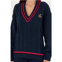 Kadın Lacivert V- Yaka Kazak