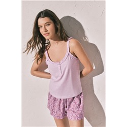 Camiseta tirantes volantes algodón rosa