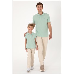 Erkek Regular Fit Polo Yaka Su Yeşili Basic Tişört
