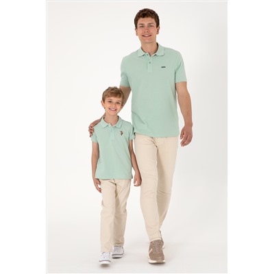 Erkek Regular Fit Polo Yaka Su Yeşili Basic Tişört