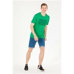 Erkek Yeşil Bisiklet Yaka Tişört