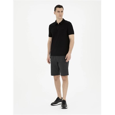 Antrasit Melanj Slim Fit Örme Şort
