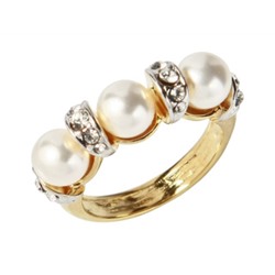 Кольцо Лойко (жемчуг белый, кристаллы SW; покрытие золото)