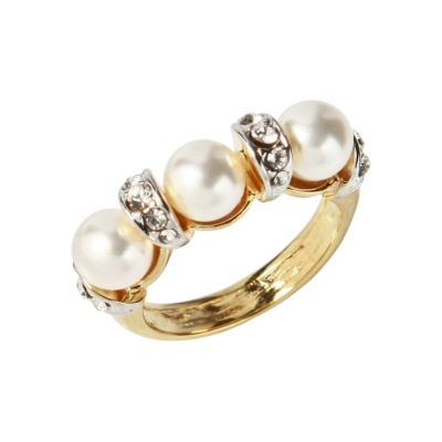 Кольцо Лойко (жемчуг белый, кристаллы SW; покрытие золото)