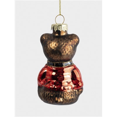 Игрушка елочная, 5х10 см, стекло, коричневая, Мишка в свитере, New year