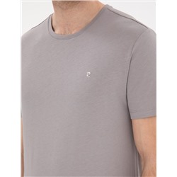Gri %100 Pamuk Slim Fit Bisiklet Yaka Basic Tişört