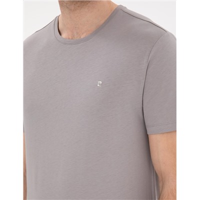 Gri %100 Pamuk Slim Fit Bisiklet Yaka Basic Tişört