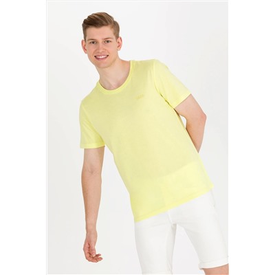 Erkek Açık Sarı Basic Bisiklet Yaka Tişört