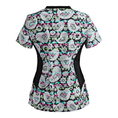 White Cross Scrubs Tweet Hearts Print Top