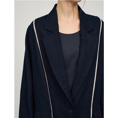 Синий жакет изо льна с кантами