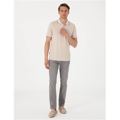 Bej Slim Fit Polo Yaka Tişört