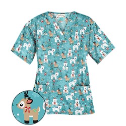 UA Antarctic Christmas Amazing Aqua Scrub Top