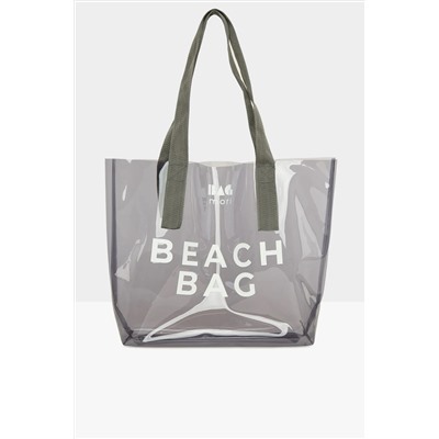 Bagmori, Gri Kadın Beach Bag Baskılı Şeffaf Plaj Çantası M000007257