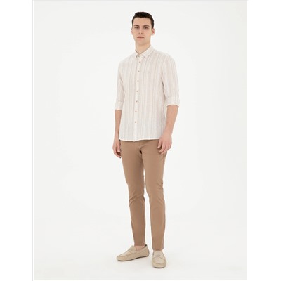 Kahverengi Slim Fit Beli Lastikli İpli Kanvas Pantolon