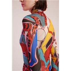 Camiseta rejilla cuello alto