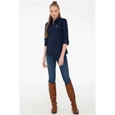 Kadın Lacivert Uzun Kollu Basic Gömlek