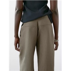 100% linen striped trousers with buckle detail