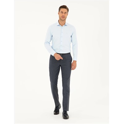 Açık Mavi Slim Fit Armürlü Uzun Kollu Gömlek