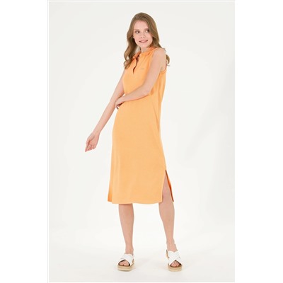 Kadın Turuncu Polo Yaka Örme Elbise