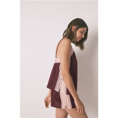 Pijama corto encaje vino