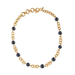 Колье Симбиоз (Майорка темно-серая 12мм; покрытие золото) 50-60см, Есть комплект