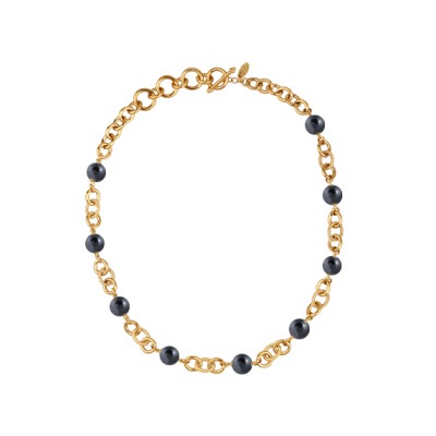 Колье Симбиоз (Майорка темно-серая 12мм; покрытие золото) 50-60см, Есть комплект