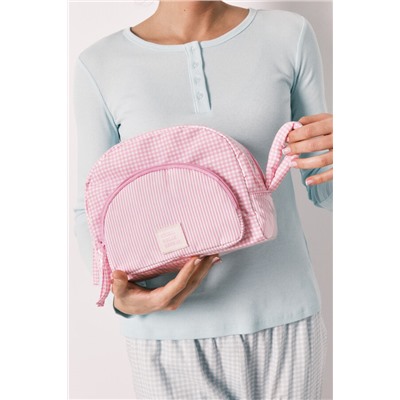 Neceser acolchado cuadros y rayas rosa
