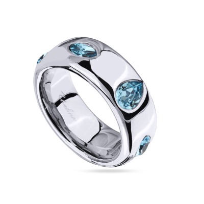 Кольцо Эйва (кристаллы SW аквамарин; покрытие родий), Есть комплект