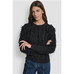 LONG SLEEVE CREW NECK WITH FRINGE STITCHING