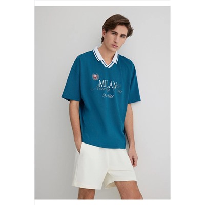 Mavi Milan Baskılı Forma Tişört Loose Fit / Bol Rahat Kesim 0612711-70890