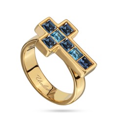 Кольцо Квадро (кристаллы SW джинс, аквамарин; покрытие золото), Есть комплект