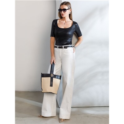 Футболка облегающая из хлопка в рубчик с U вырезом и матовым покрытием металлик