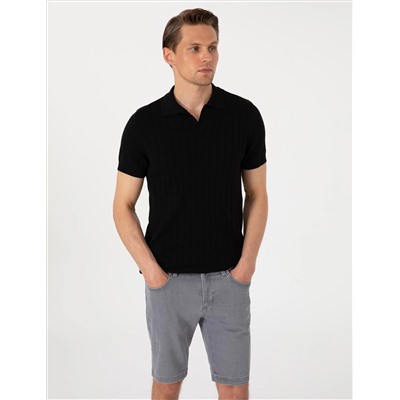 Siyah Slim Fit  %100 Pamuk Polo Yaka Triko Tişört