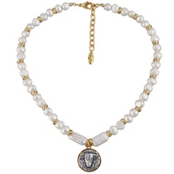 Колье Телец (жемчуг белый; покрытие античное золото, античное серебро) 49см, Есть комплект