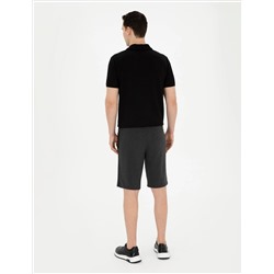 Antrasit Melanj Slim Fit Örme Şort