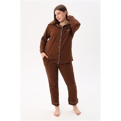 Пижама на пуговицах со штанами больших размеров Однотоннная