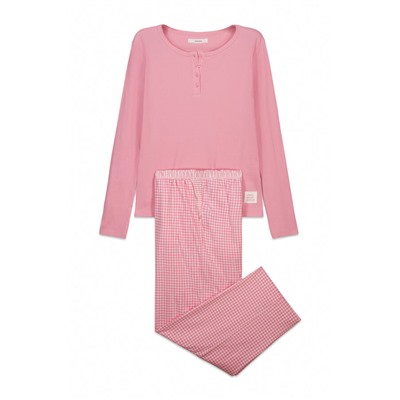Pijama largo rosa cuadros Vichy algodón