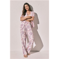 Pijama largo camisero estampado flores