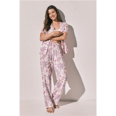 Pijama largo camisero estampado flores