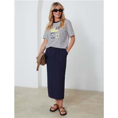 Юбка миди на резинке с разрезами из футера двухнитки с эластаном